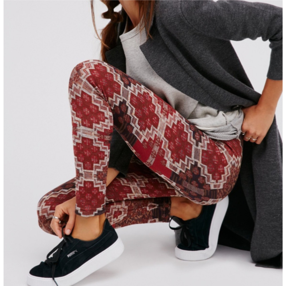 Free People Byzantine Sweater Leggings Aztec Print Pull On S? Knit Raw Hem E4